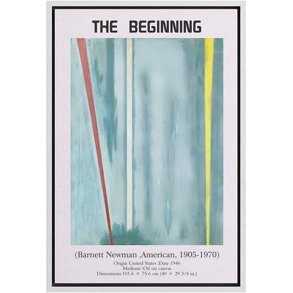 IDEA4WALL Framed Canvas Art Wall Decor The Beginning Master Aritst Barnett Newman Oil Painting Abstract Contemporary for Dorm Home Office - 16"x24"