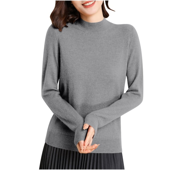 Women's Tops Long Sleeve Pullover Top High Neck Undershirt Knit Blouses Casual Layering Tees