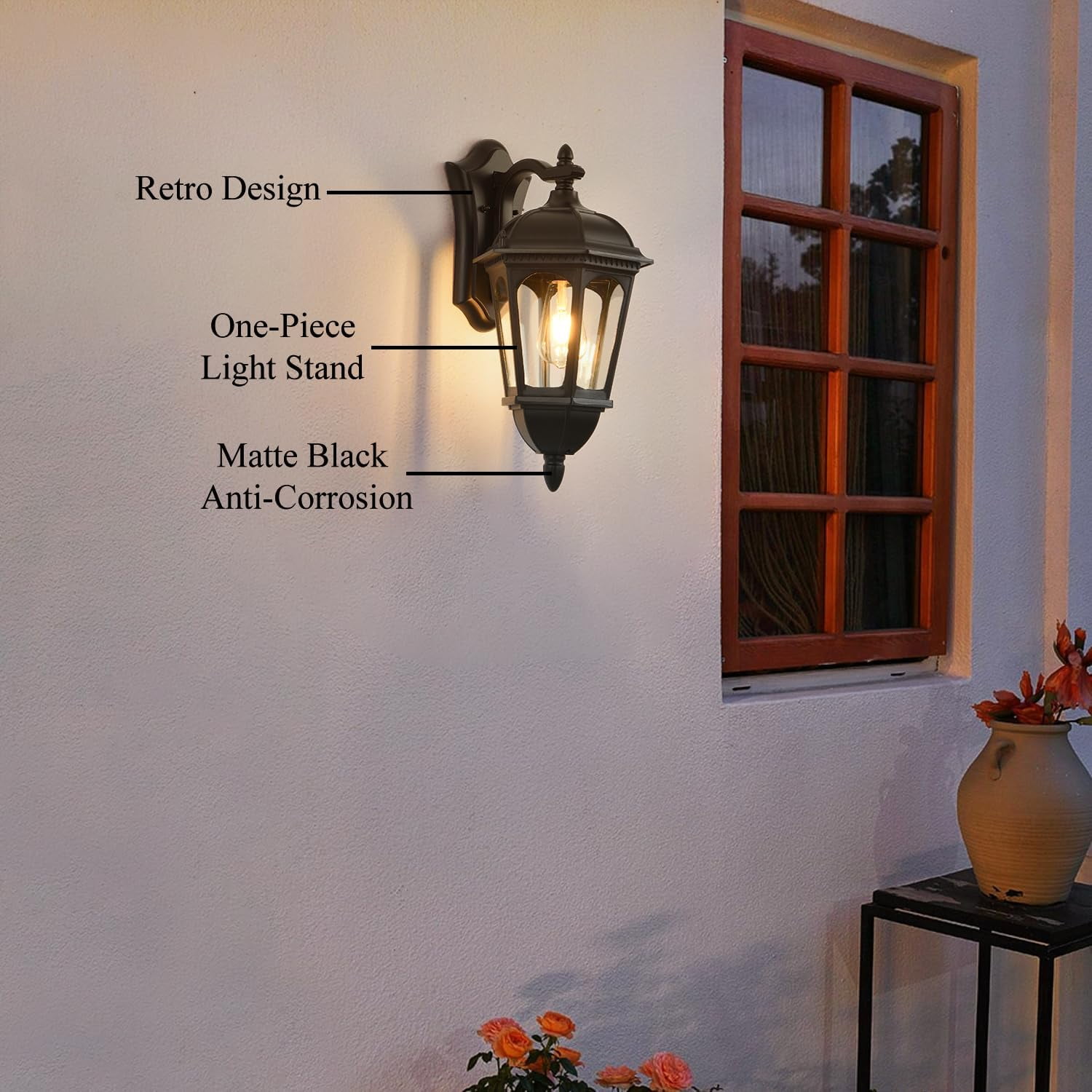 Smeike Large Outdoor Light Fixture, 18.5”H Retro Exterior Wall Mount Lantern with Waterproof, Matte Black Outdoor Wall Lights with Clear Glass for Patio, Porch, Garage