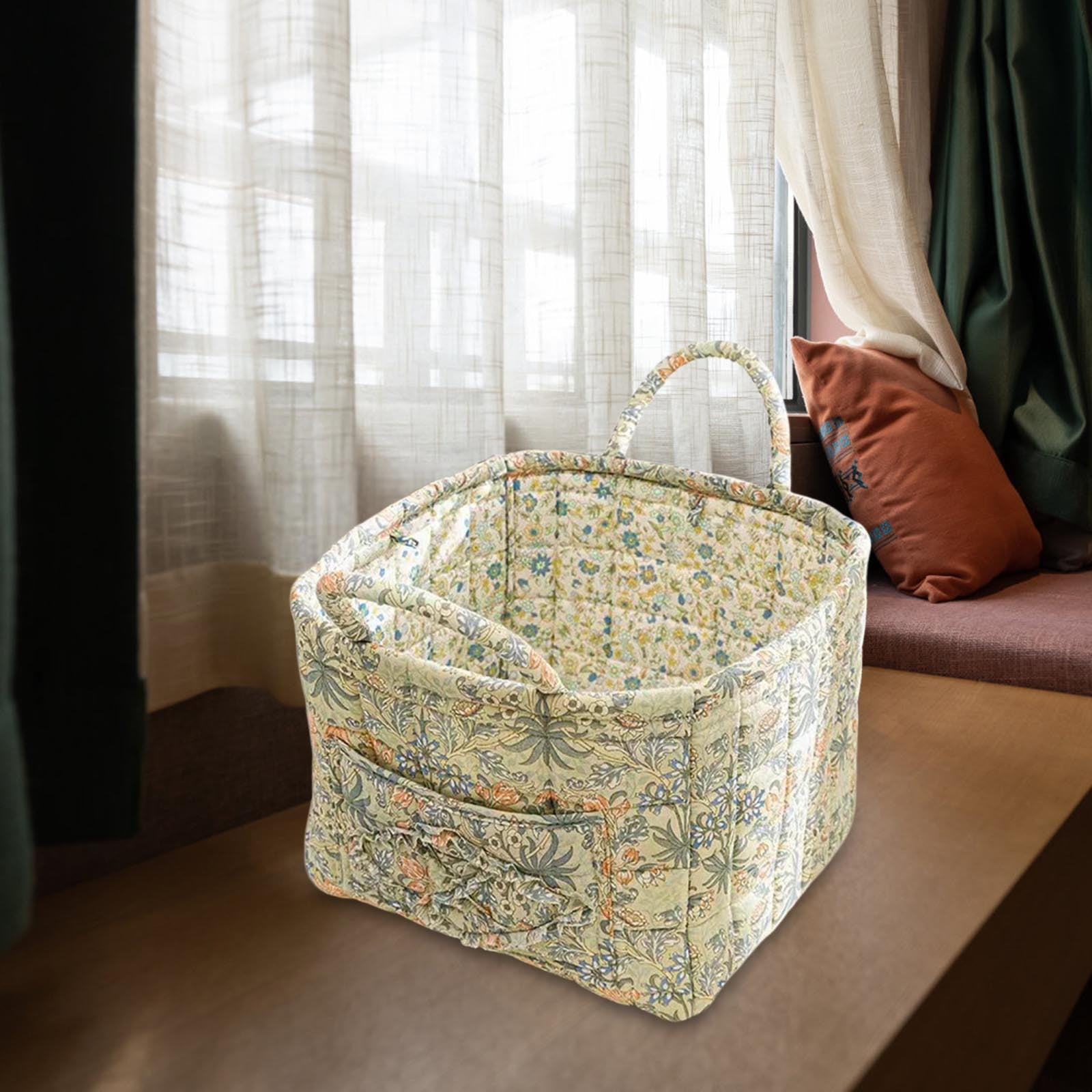 Extra Large Fabric Storage Basket – Boho Floral Laundry Hamper with Carry Handles, Foldable Clothes Organizer for Bedroom, Office, Travel & Shopping (Floral Pattern, Durable Canvas)