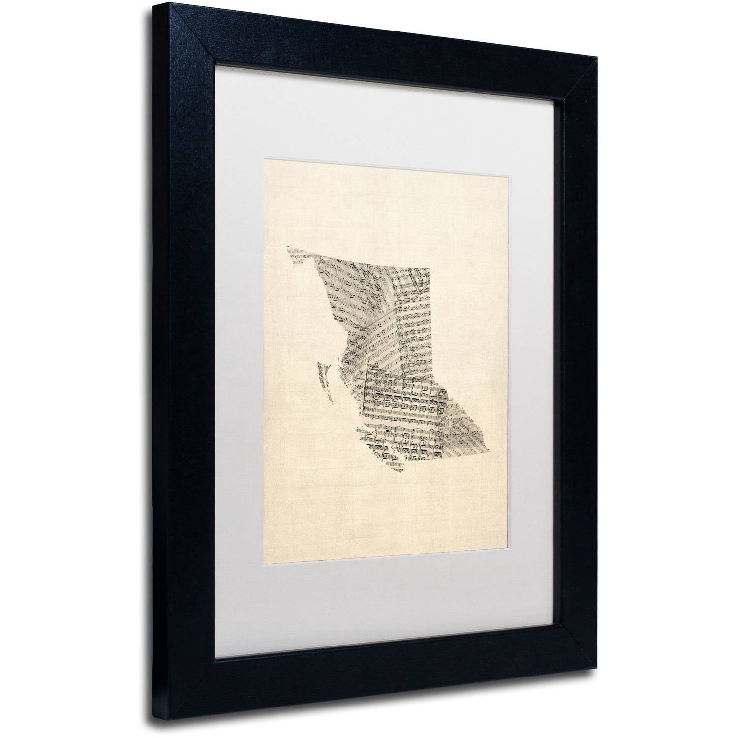 Trademark Fine Art "Sheet Music Map British Columbia" Canvas Art by Michael Tompsett White Matte, Black Frame