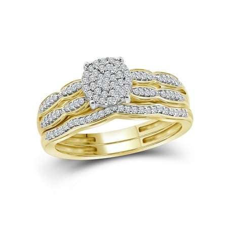 10kt Yellow Gold Womens Round Diamond Cluster Bridal Wedding Engagement Ring Band Set 1/4 Cttw
