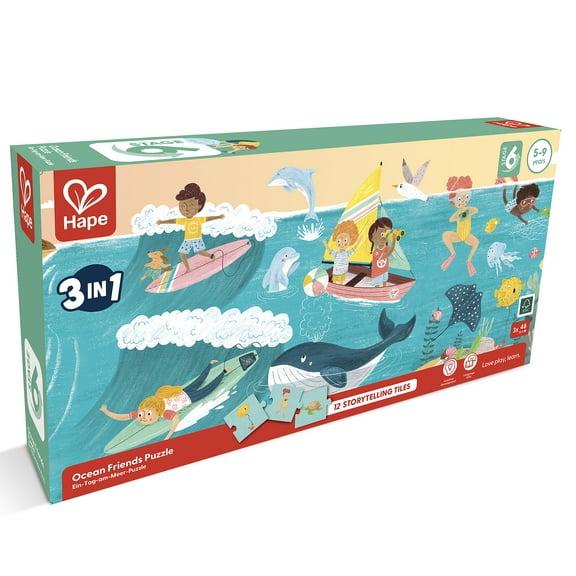 Hape: Ocean Friends Puzzle - 3-In-1, 48pc Each, 12 Story Telling Tiles, Oversized Pieces, Create Scenes & Create Stories, Preschool, Kids Ages 5 