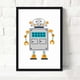 thumbnail image 2 of Cartoon Robot Wall Art Canvas Print Poster, Simple Cute Watercolor Art Drawing D, Kids Room Decor, 2 of 4