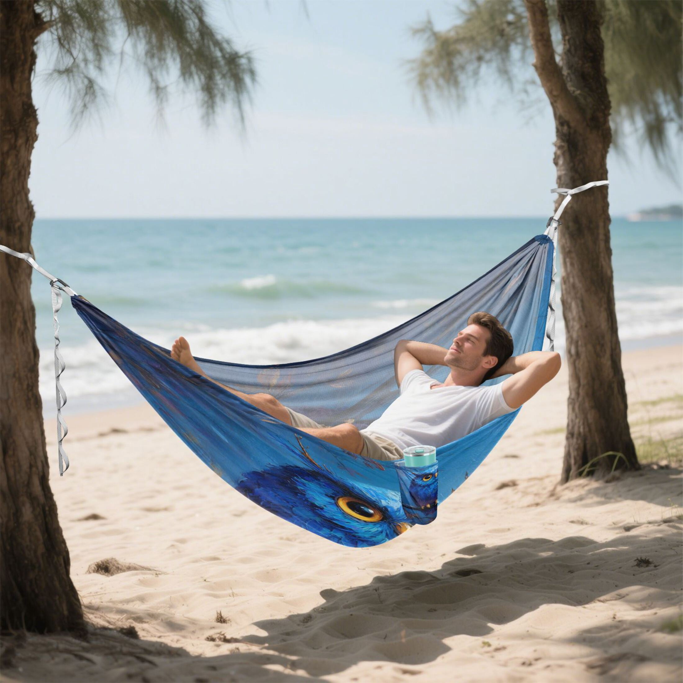 Hammock Camping Hammock Nylon Portable Hammock Travel Camping Hammock Blue Owl Antlers Perched