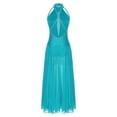 thumbnail image 2 of YiZYiF Costume de Danse Lyrique Long pour Femmes Dos Croisé Robe de Performance de Danse Moderne Bleu Vert TG, 2 of 7