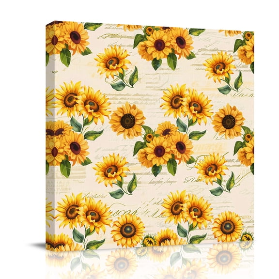Sunflowers Flowers Canvas Wall Art for Living Room, Retro Yellow Floral Vintage Letter Country Poster Print Painting for Bedroom Office Home Decoration Wall Pictures Prepare To Hang 8"x8"