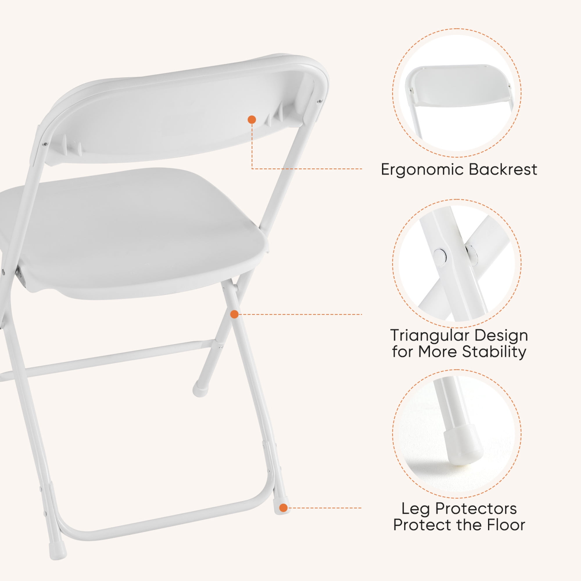 Leumius 4 Pack Folding Chair,Indoor Outdoor White Plastic Folding Chair,White