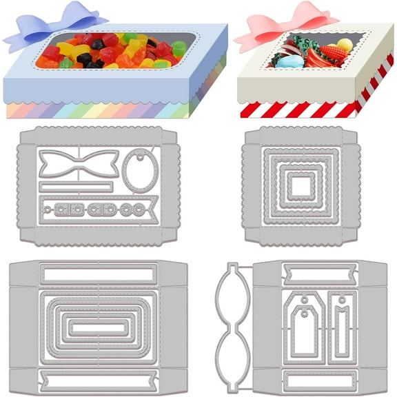 Gift Box with Window Cutting Dies Metal 3D Candy Box Frame Die Cuts Embossing Stencils Template for Paper Card Making Decoration DIY Scrapbooking Album Craft Decor DIY