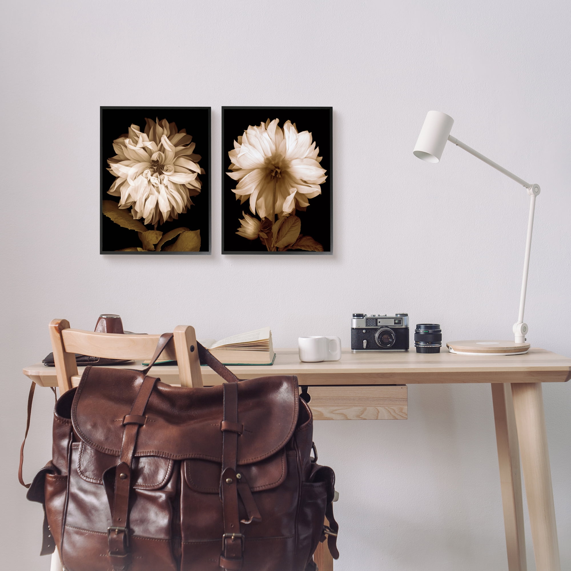 Stupell Sepia Chrysanthemum Flower Blooms Botanical & Floral Photography Black Framed Art Print Wall Art, Set of 2