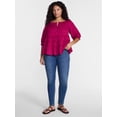 thumbnail image 2 of Terra & Sky Women's Plus Eyelet Trim Swing Top with Elbow Length Sleeves, Sizes 0X-5X, 2 of 5