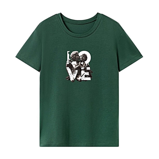 Camiseta para mujer verano Activewear transpirable cuello redondo camisa para oficina vacaciones L