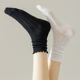 thumbnail image 5 of Women's Ribbed Crew Socks with Ruffle Lettuce Trim Soft Stretch Knit Comfortable Everyday 5-Pack - One Size Fits Most, Black Gray White, 5 of 6