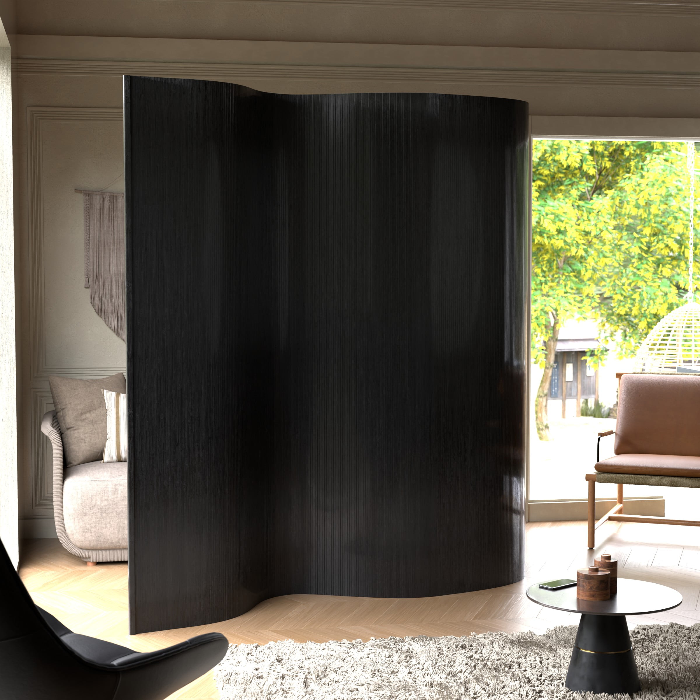 7 ft. Tall Bamboo Wave Screen - Black