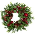 thumbnail image 3 of Northlight Crabapple and Berries Boxwood and Pine Artificial Christmas Wreath - 26" - Unlit, 3 of 9
