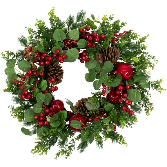 Northlight Crabapple and Berries Boxwood and Pine Artificial Christmas Wreath - 26" - Unlit