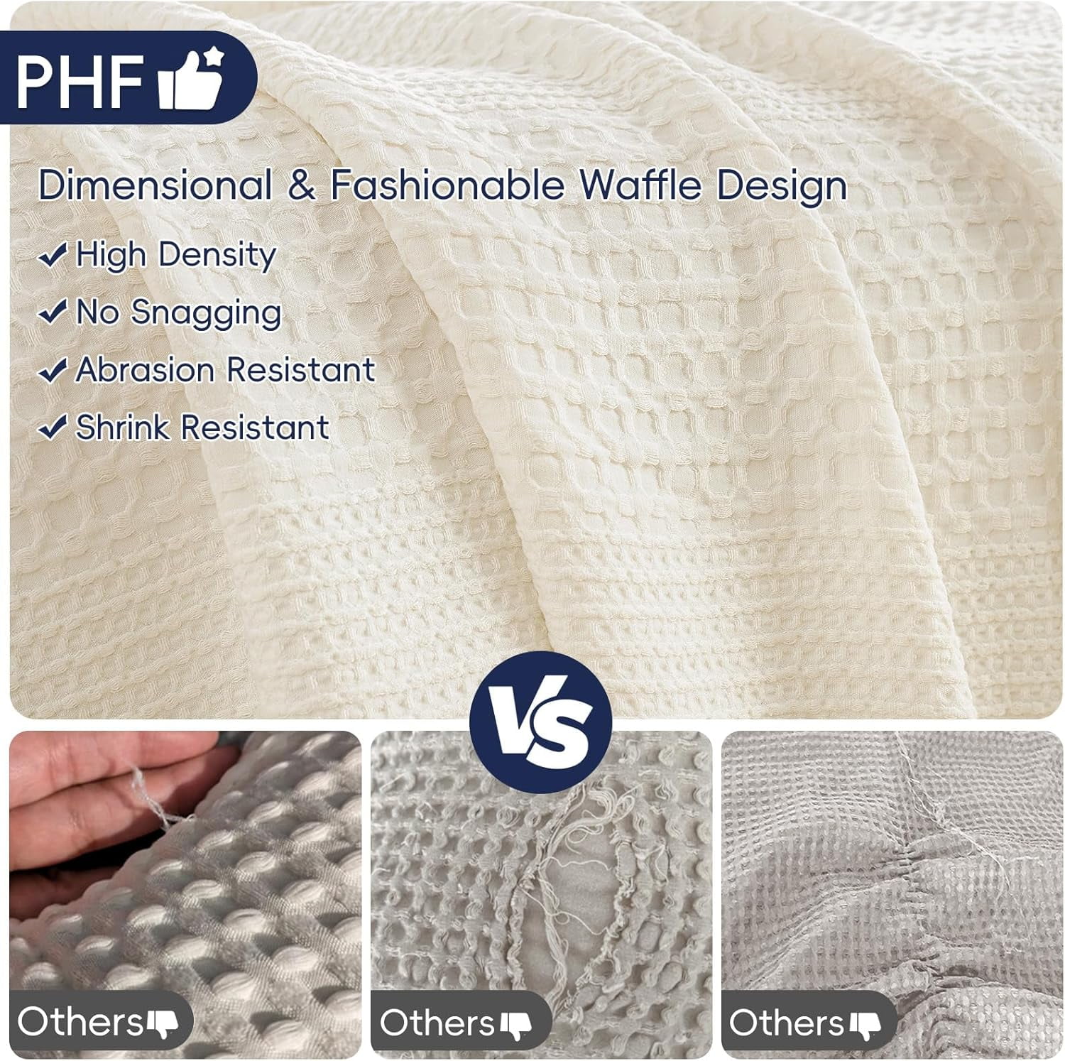PHF Ultra Soft Waffle Weave Blanket King Size for Bed, Lightweight and Breathable Blanket, Perfect for Hot Sleepers, 104"x 90", Coconut White
