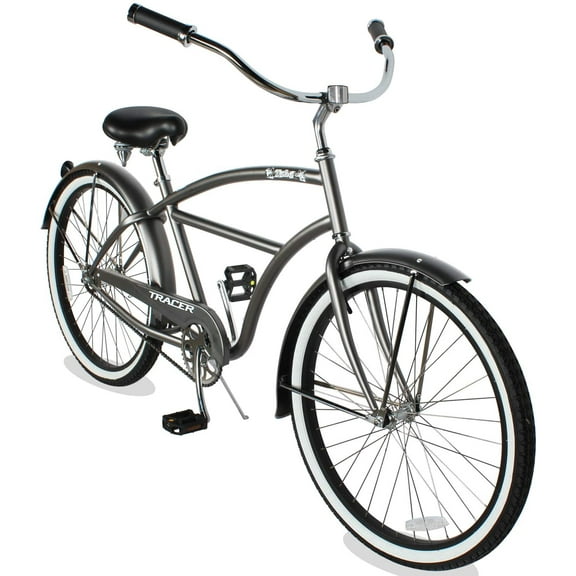 WonderWheels 26" Beach Cruiser Coaster Brake Stainless Steel Spokes One Piece Crank Alloy Orange Rims 36H W/ Fenders - Grey