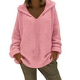 thumbnail image 2 of Sweaters for Women Long Sleeved V-neck Solid Color Hooded Pullover Casual Sweater Womens Sweaters Plus Size Pink XXXL, 2 of 6