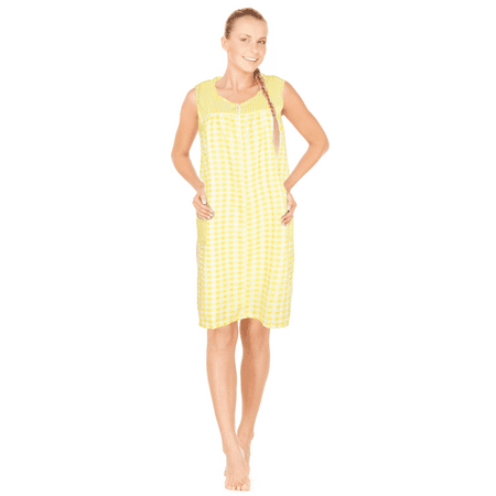 

JEFFRICO Womens Zipper Front Housecoat Lounger Duster House Dress Sleeveless Nightgowns Robe Plus Size