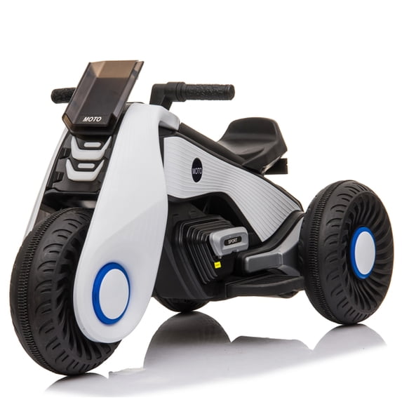 Ride on Electric Motorcycle 3 Wheels, 6 V Battery-Powered Dirt Bike Motorcycle Rechargeable with Music Pedal for Children Boys & Girls, White