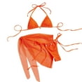 thumbnail image 3 of MGDXOX Women's 3 Piece Swimsuit Fishnet Halter Triangle String Bikini Set Bathing Suit with Cover Up Beach Skirt Orange L, 3 of 7