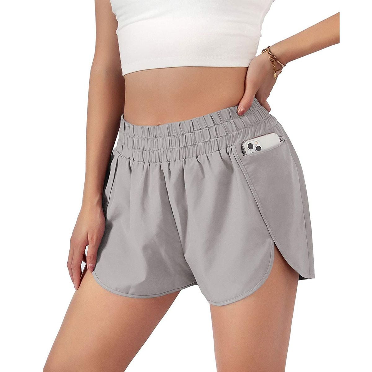 PULLIMORE Women Athletic Running Shorts Built in Panties High Waisted Workout Running Short with Zipper Pockets L Navy Blue Walmart