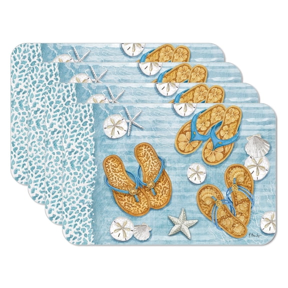 CounterArt Key Largo Sandals Reversible Easy Care Plastic Tabletop Placemat 4-Pack