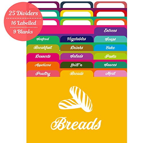 AKSHAYA Recipe Card Dividers Set - 25 Recipe Box dividers 4x6 with Tabs |  16 Labelled and 9 BlankTabs | Index Card Dividers 4x6 | Helps Organize  Recipe Cards 4x6 in Recipe Boxes - Assorted Colors - Walmart.com