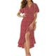 thumbnail image 1 of Vestido de mujer con escote en V, manga corta, vestido cruzado alto bajo, vestidos casuales, 1 of 3