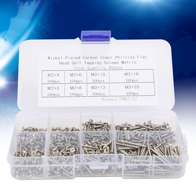 Peahefy Self-Tapping Screw Carbon Steel Nickel Plated Threaded Scre Countersunk Head 800Pcs Multisize Home Decoration ConstructionC
