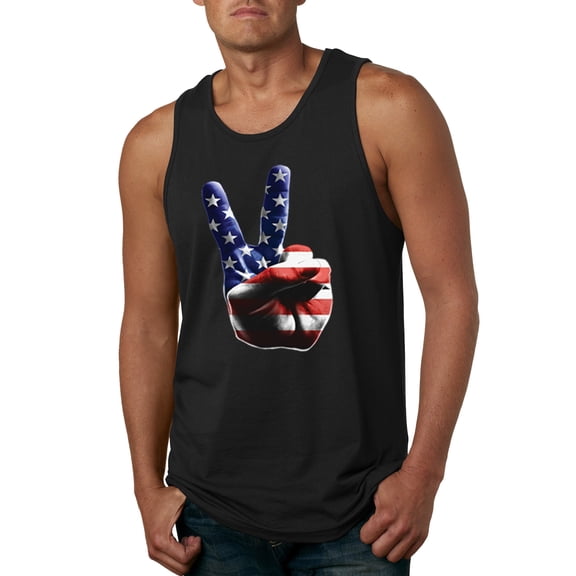American Flag Peace Sign Hand Pop Culture Mens Graphic Tank Top, Black, 2XL