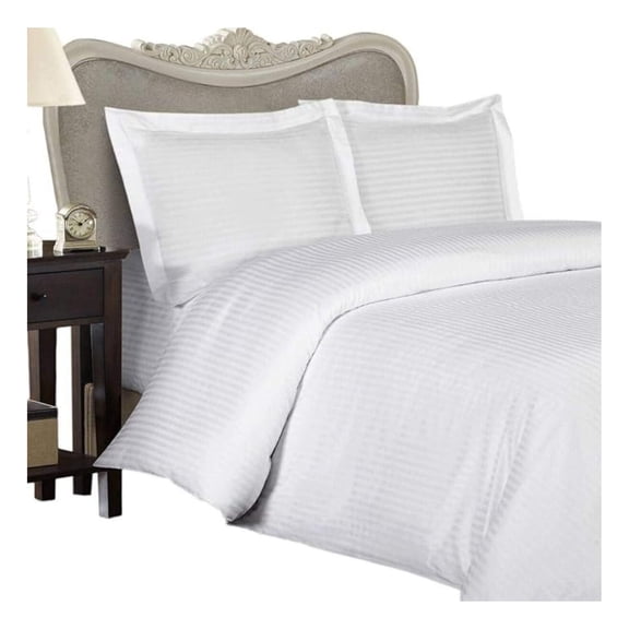 Luxurious White Damask Stripe, King Size, 600 Thread Count Ultra Soft Single-Ply 100% Egyptian Cotton, Extra Deep Pocket Four (4) Piece Bed Sheet Set with 2 Pillow Cases 600TC