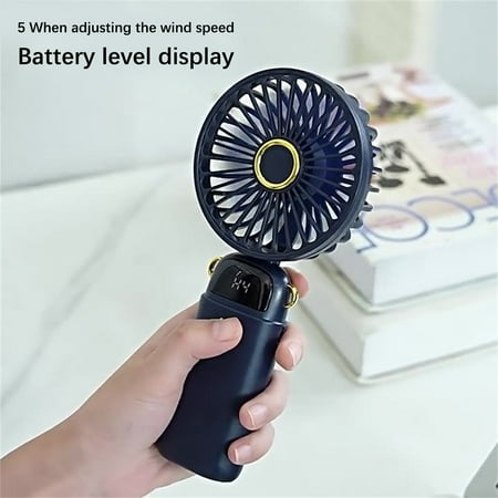 

dvypyn Mini Handheld Fan Portable Foldable USB Fans With Smart Led Digital Display Quiet Small Desk Fan With 5 Speed For Office Outdoor Sport Home Traveling Blue