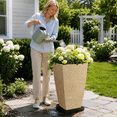 thumbnail image 6 of FIASON 2 Pack 21 Inch Tall Square Planters, Warm Stone Yellow Speckled Faux Stone Plant Pots with Drainage Hole & 2 Black Fixed Saucers, Indoor Outdoor Flower Pots for Patio Porch, 6 of 6
