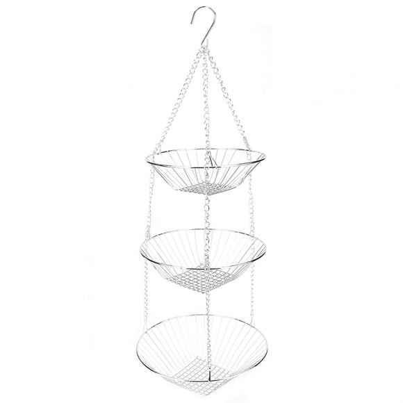 Uadme Panier Suspendu à 3 Niveaux, Panier à Légumes Suspendu Robuste, Organisateur De Rangement De Cuisine avec Crochet De Suspension à Chaîne pour la Cuisine