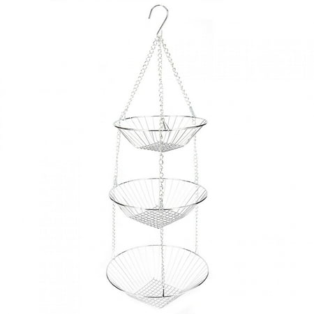 3-Tier Hanging Fruit & Vegetable Basket - Heavy Duty Rust-Resistant Wire Storage Organizer (Gold, 31.5 In Tall)