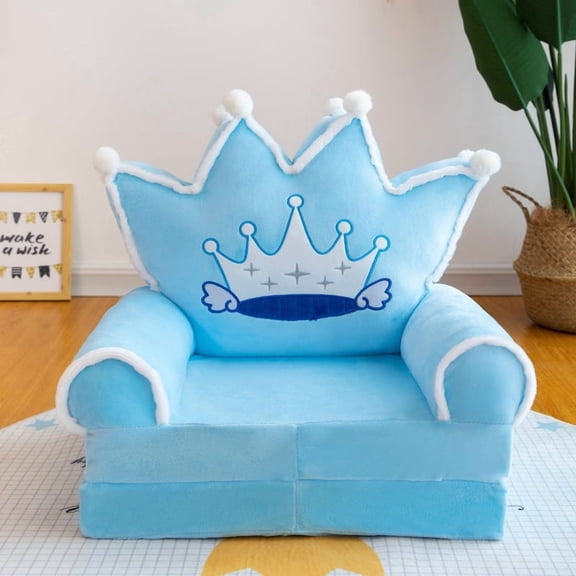 Adorable Crown Plush Folding Sofa for Kids, Removable Washable Cover, Kindergarten Reading Chair