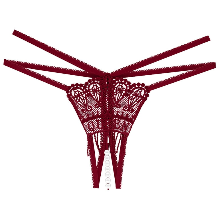 IROINNID V-Sting Underwear For Women High-Cut Sexy Lace Lingerie Knitting  Cutout Underpants Solid Color Panties 