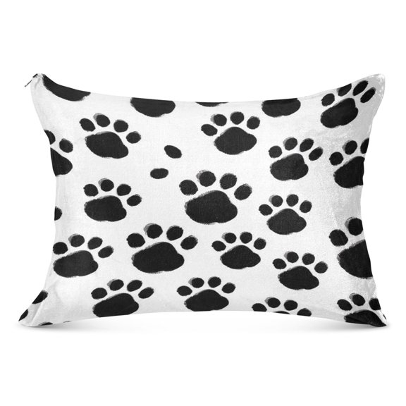 Black Dog Paws Plush Pillow Cases Standard Size Ultra Soft Warm Pillowcases with Zipper 20"x26"