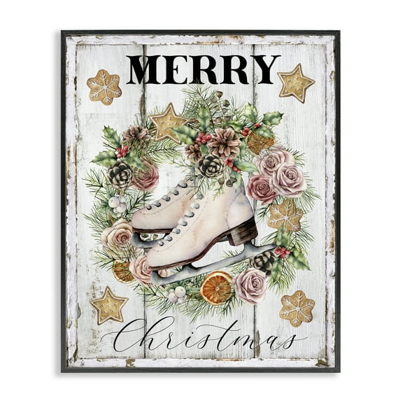 Stupell Industries Winter Ice Skates Holiday Painting Black Framed Art Prints Wall Art, 11 x 14