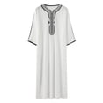 thumbnail image 4 of IWRICH Men's Muslim Clothes V-Neck Short Sleeve Plus Size Thobe Kaftan Loose Casual Solid Color Breathable Soft Thobe White XL, 4 of 4