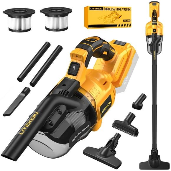 Aspiradora inalámbrica LITEKON compatible con batería 𝗗𝗘-𝗪𝗔𝗟𝗧 de 20 V máx. (sin batería), aspiradora de mano a batería para pisos de madera, alfombras y limpieza de autos, 125 AW (solo herramienta)