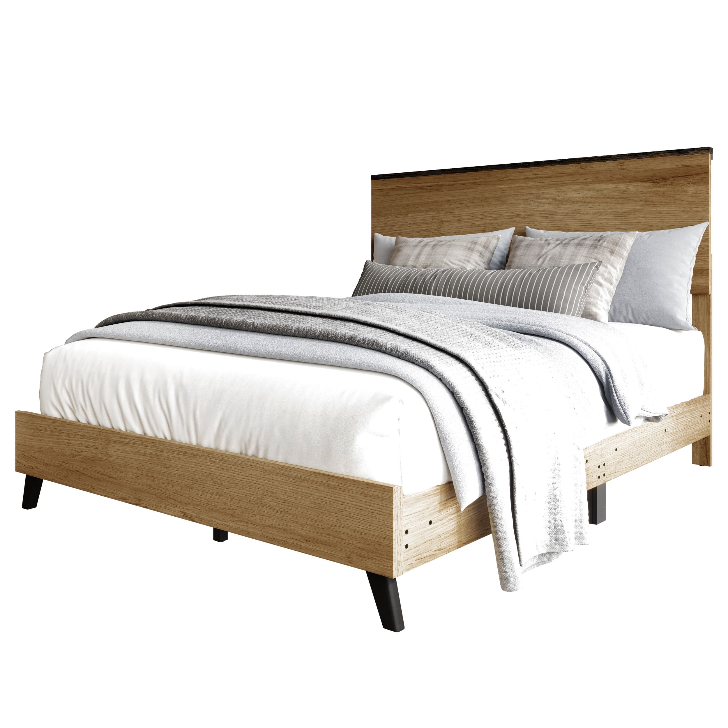 Home Design Emersyn King Panel Bed Frame with Sturdy Wood Panels and Timeless Design, Natural Oak, Easy Assembly