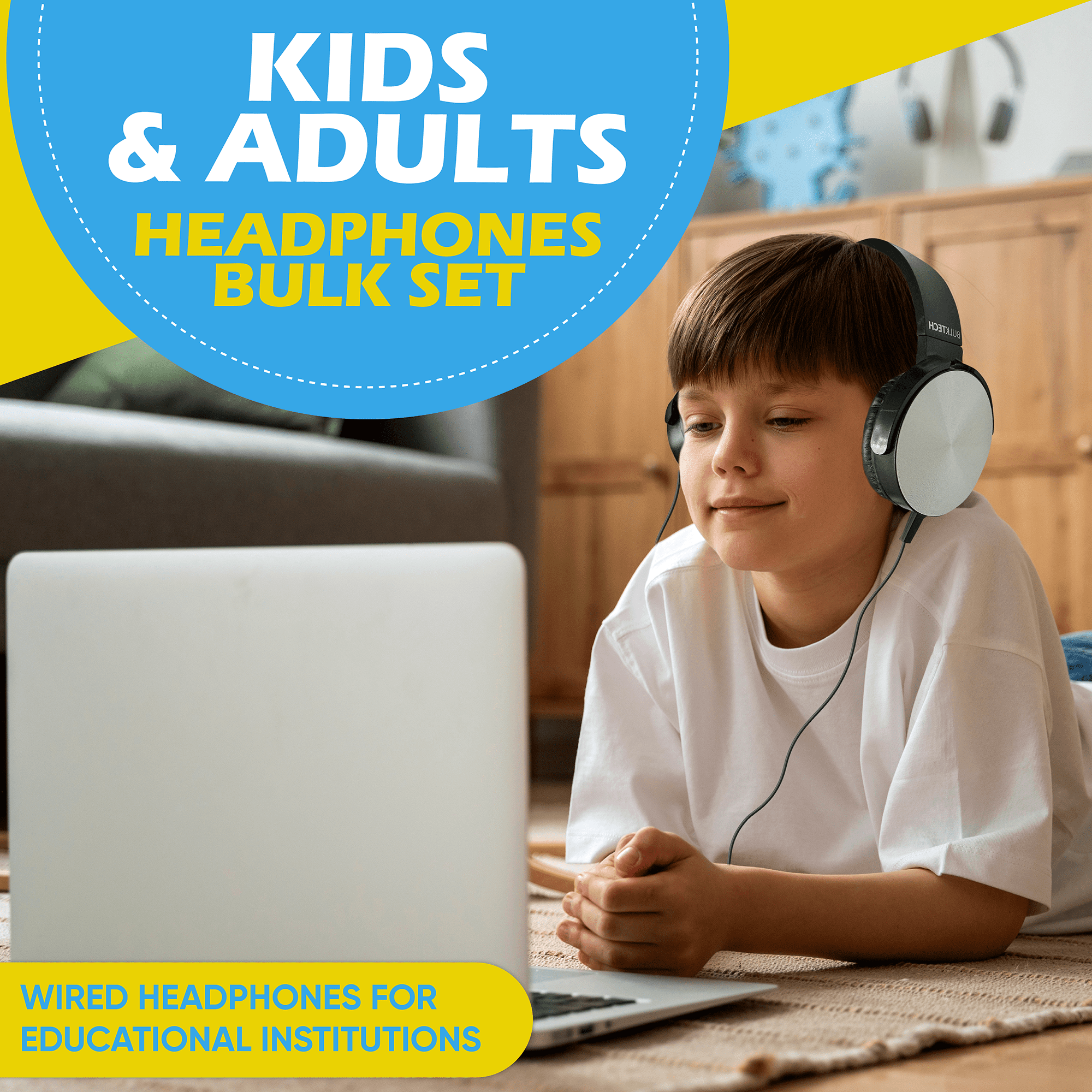 Bulktech Wired On-Ear Leather Headphones with 3.5mm Connector, Round Metal Housing, Bulk Wholesale, 100 Pack, Black Color