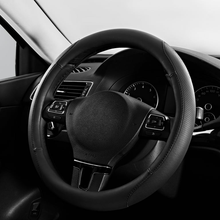 Auto Drive Perforated Faux Leather Steering Wheel Cover, Black photo 1