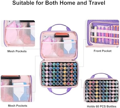 Diamond Painting Storage Containers, 60 Slots Bead Storage Box for Diamond Art Kits Accessories Organizer Case (Only Bottles and Bag) (Purple-2(60 Jars))