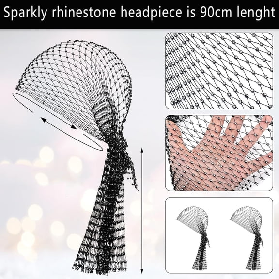 TELOLY Rhinestone Mesh Headband Head Wrap Head Scarf Hair Scarf Turban Headpiece for Women Hair Styling Holiday Rave Hippie Rhinestone Head Scarf (Black)
