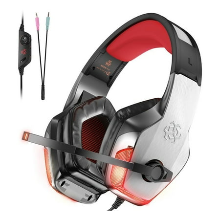 Lg Over Ear Headset Gaming Headset for PS4, Xbox One, PC, Controller, Noise Cancelling Over Ear Headphones with Mic, LED Light Bass Surround Soft Memory Earmuffs for Computer Laptop Mac NS 3DS Mobilephones ()