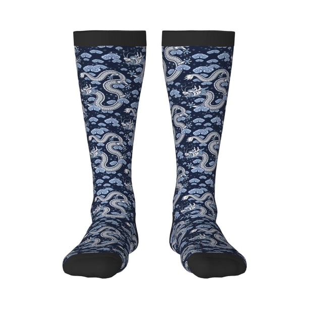 Fotbe Dragon Calcetas Divertidas Estampadas para Hombre y Mujer, Calcetas de Algodón hasta la Rodilla para Caminar, Correr, Enfermería y Embarazo